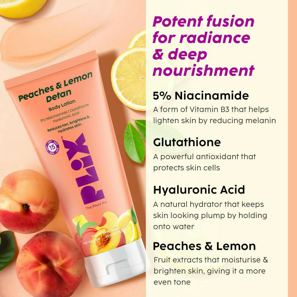 PLIX The Plant Fix Peaches & Lemon Detan Body Lotion with SPF 15