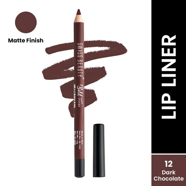 Swiss Beauty Bold Matt Lip Liner Pencil- 12 Dark Chocolate Main Image