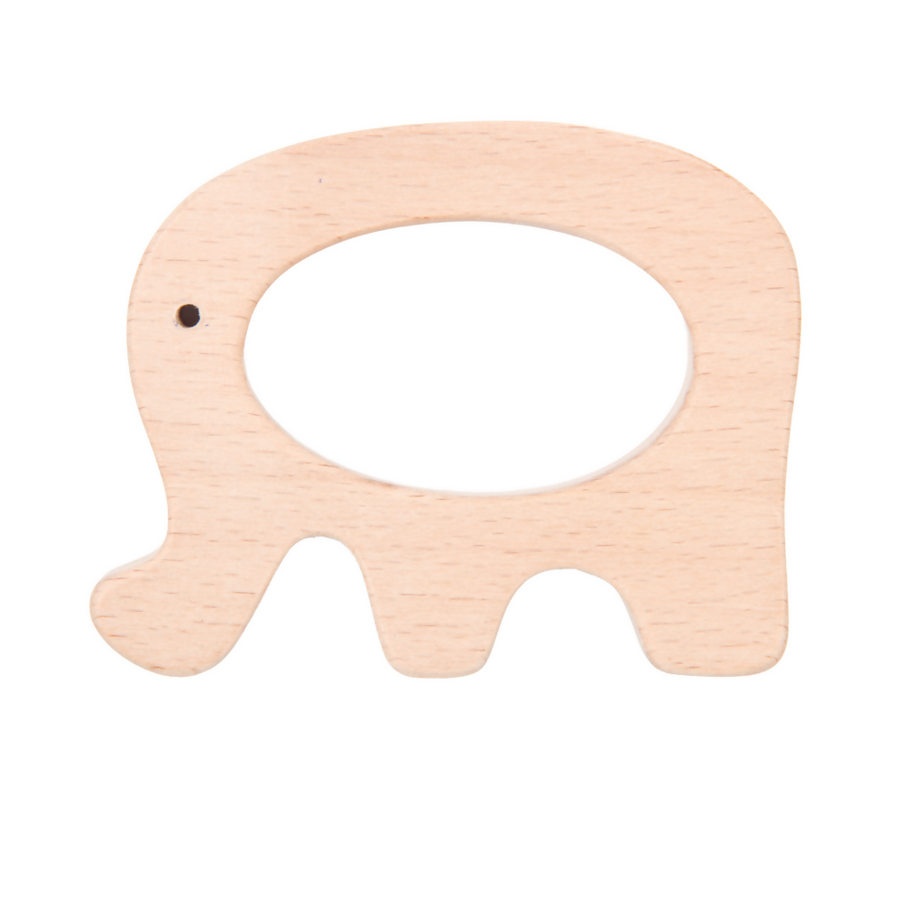 Nesta Toys Wooden Car & Elefant Teether Set, Beech Wood Teether for Babies