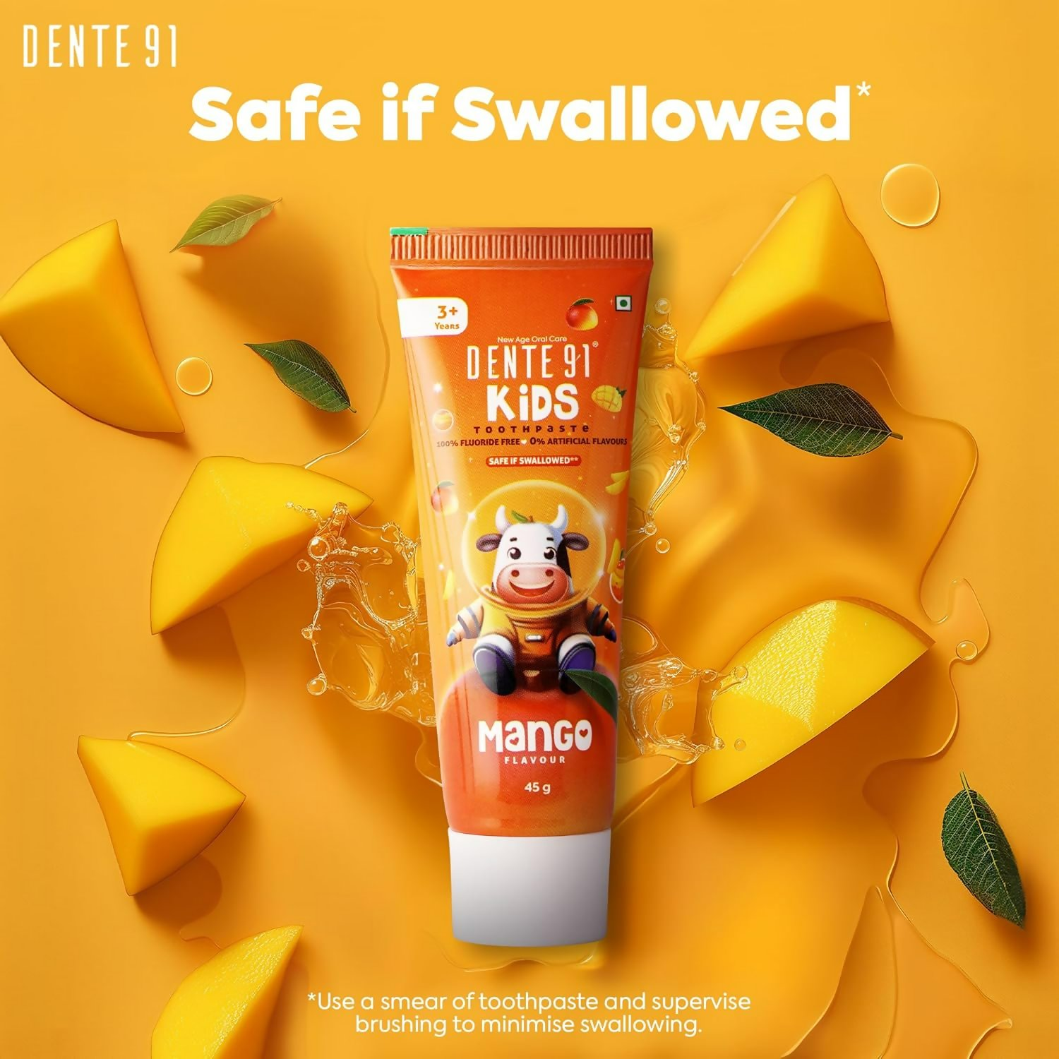 Dente91 Kids Toothpaste Protects Against Dental Caries & Hypersensitivity Fluoride Free, Mango Flavour