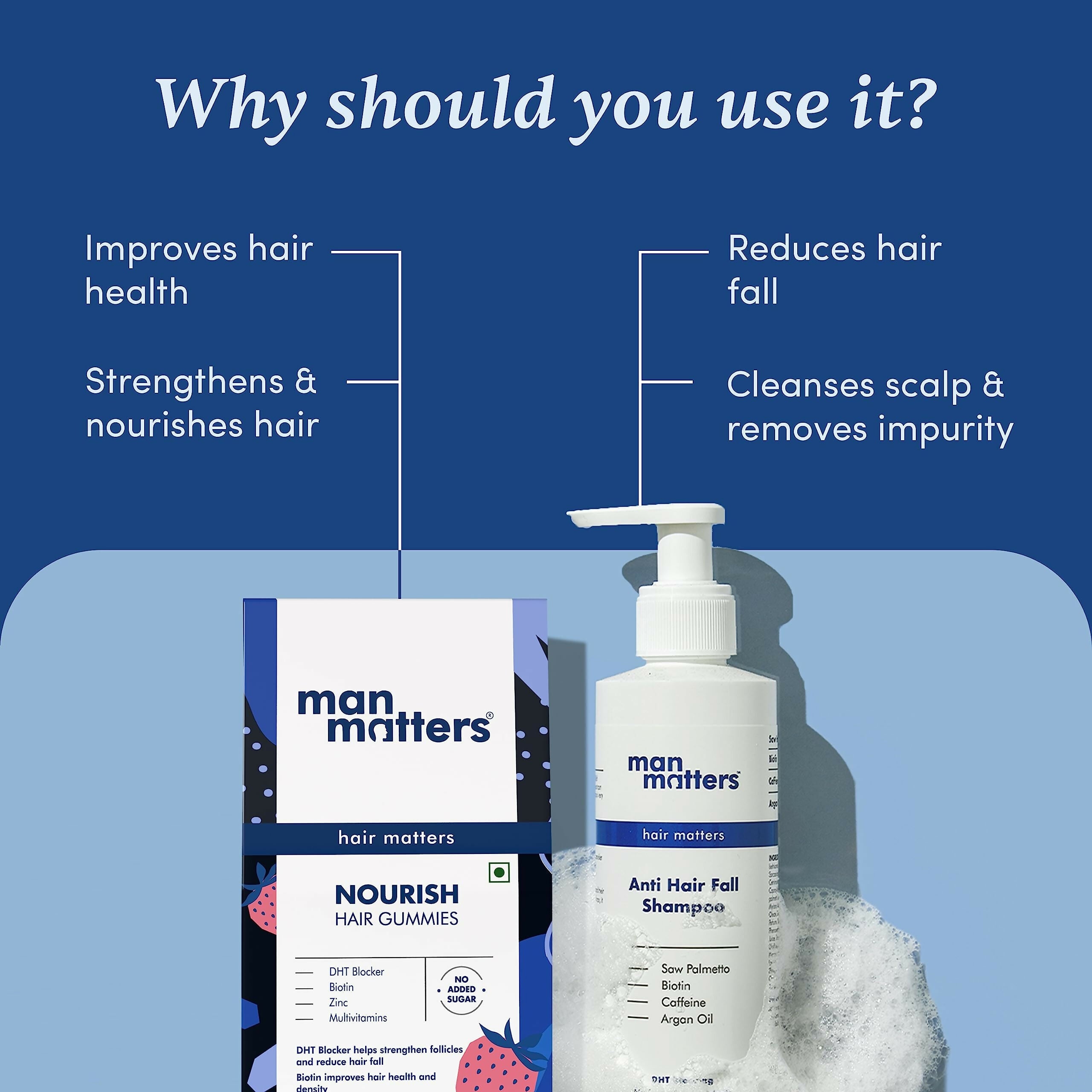 Man Matters Biotin Hair Gummies & Anti Hair Fall Shampoo Combo