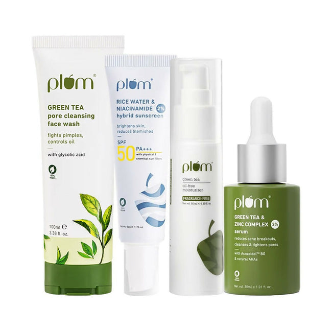 Plum Pore Cleansing CSMS (Cleanser, Serum, Moisturizer, Sunscreen) Combo With Green Tea Hover Image