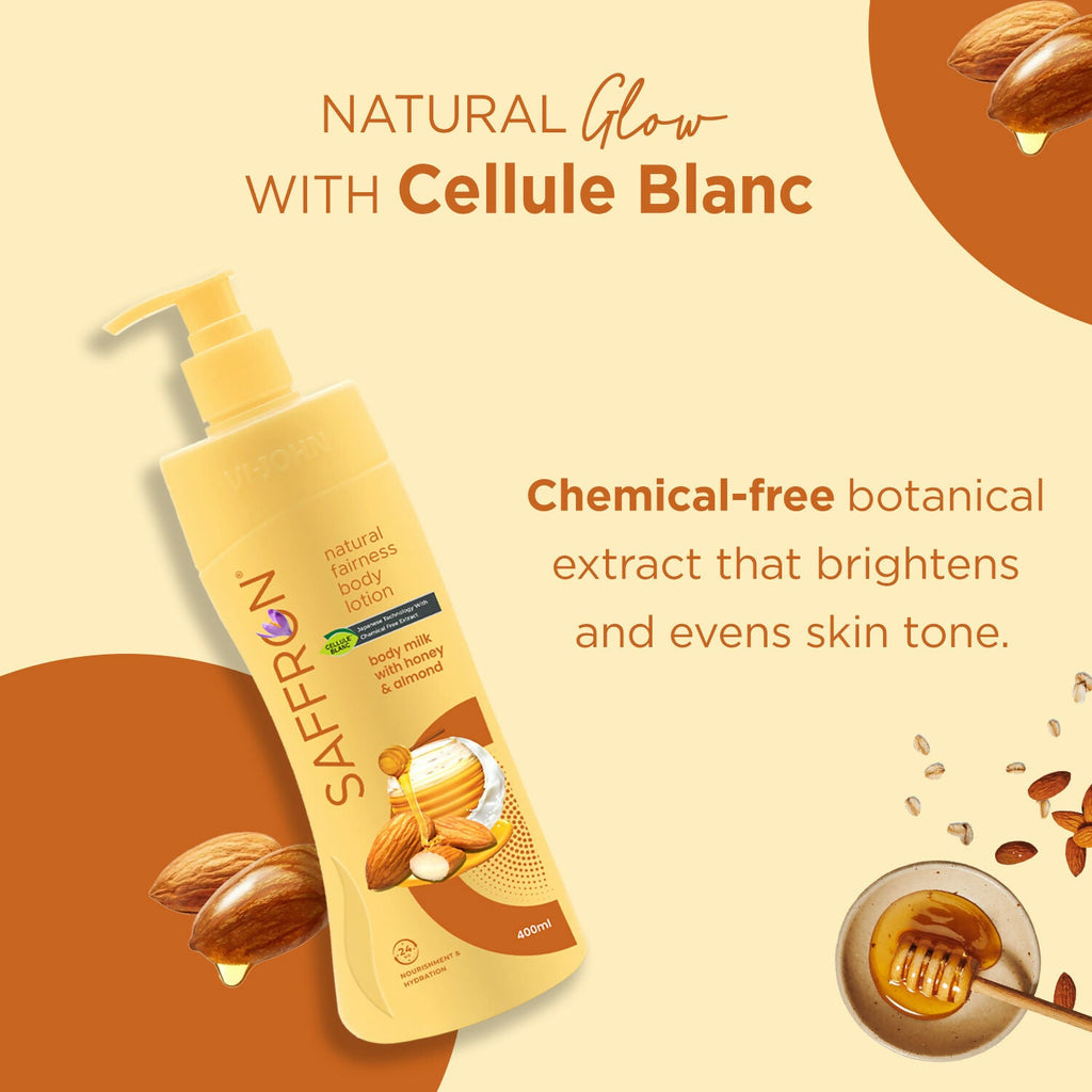 VI-JOHN Saffron Natural Fairness Body Lotion Body Milk with Honey & Almond Deep Nourishment & Radiant Glow For All Skin Types