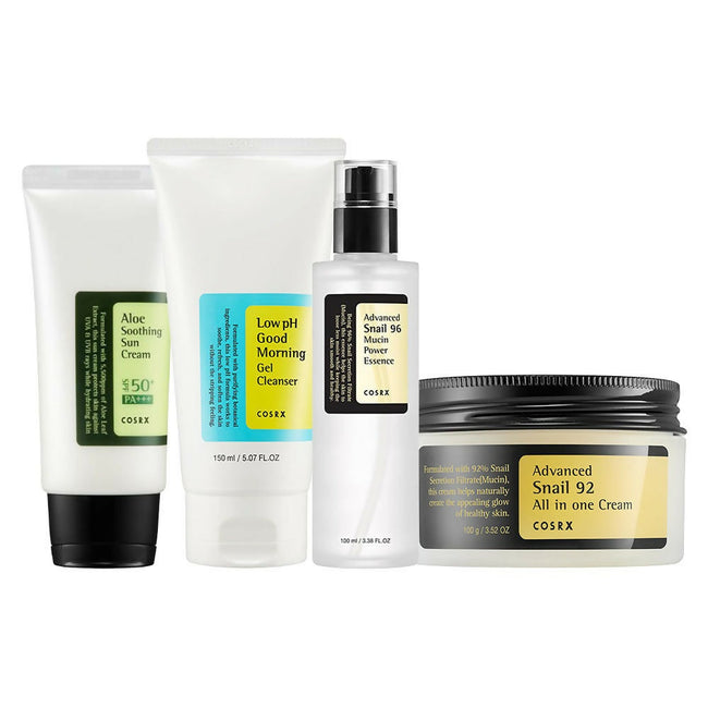 COSRX Daily Skincare Routine For Acne Prone & Clear Skin CSMS (Cleanser, Serum, Moisturizer, Sunscreen) Combo Hover Image
