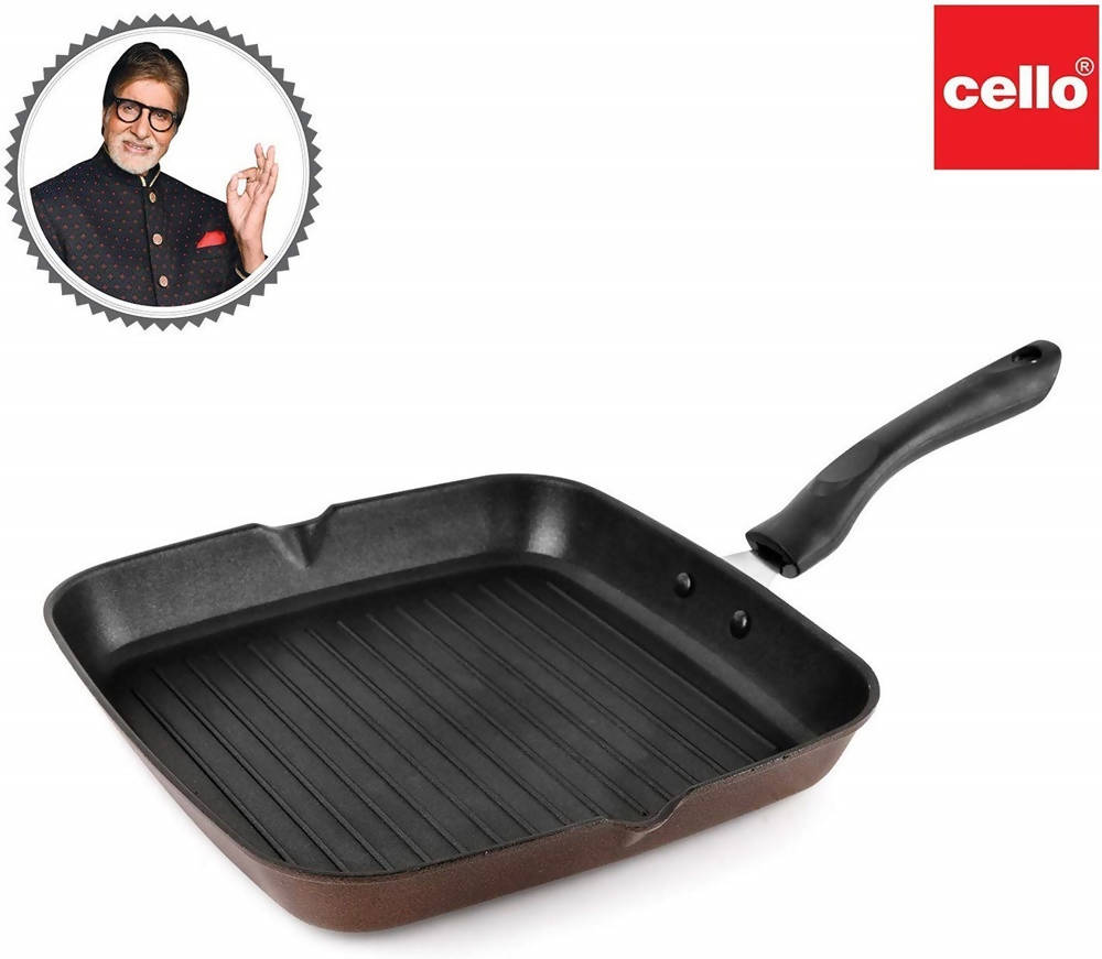 Cello Aluminium Non Stick Grill Pan Square Black