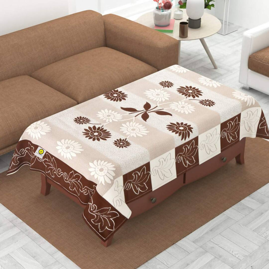Yellow Weaves Polyester Floral Designer Rectangular Center 4 Seater Table Cover - Brown