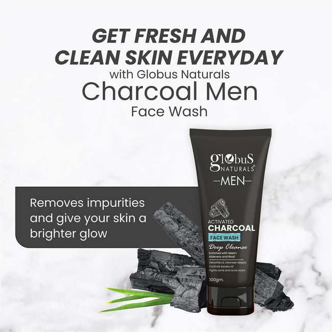 Globus Naturals Anti Pollution & Anti Acne Charcoal Face Wash For Men Main Image