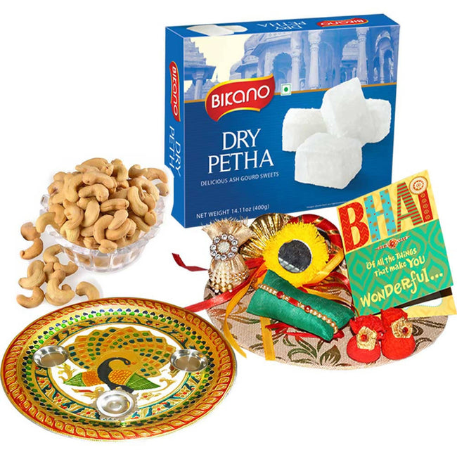 Bikano Dry Petha and Salted Kaju Rakhi Puja Thali Gifts Hover Image