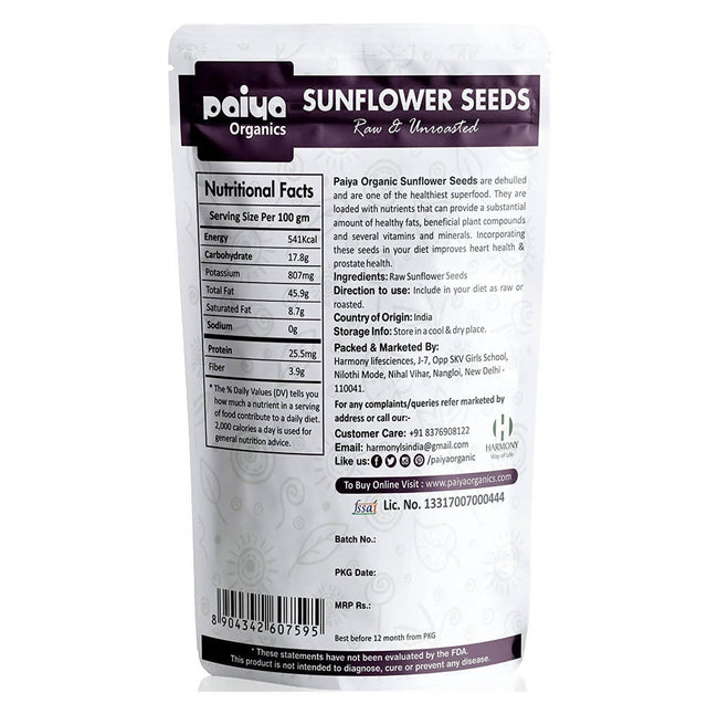 Paiya Organics Sunflower Seeds Raw & Unroasted Main Image