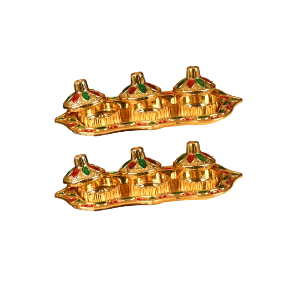 Sri Rudra Fiber Gold Kumkum Haldi Chandan Tray (SR 01962)
