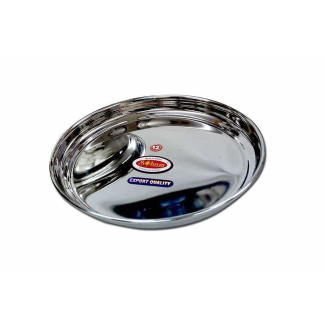 Soham Stainless Steel Round Lunch Plate/Dinner Plate, Tiffin Plate,Food Plate -Plain Design-3 PC Hover Image