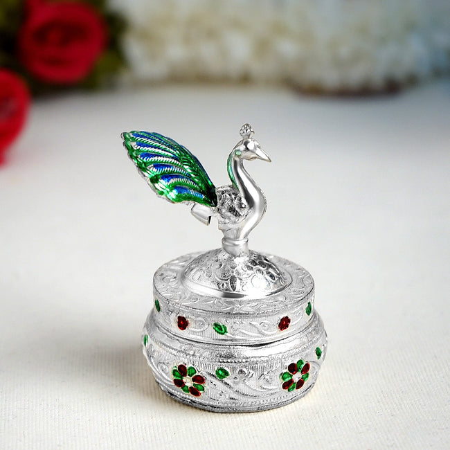 Sri Rudra German Silver peacok Dibbl Full Mena 45g(SR 02737) Hover Image