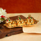 Sri Rudra Fiber Gold Kumkum Haldi Chandan Tray (SR 01962)