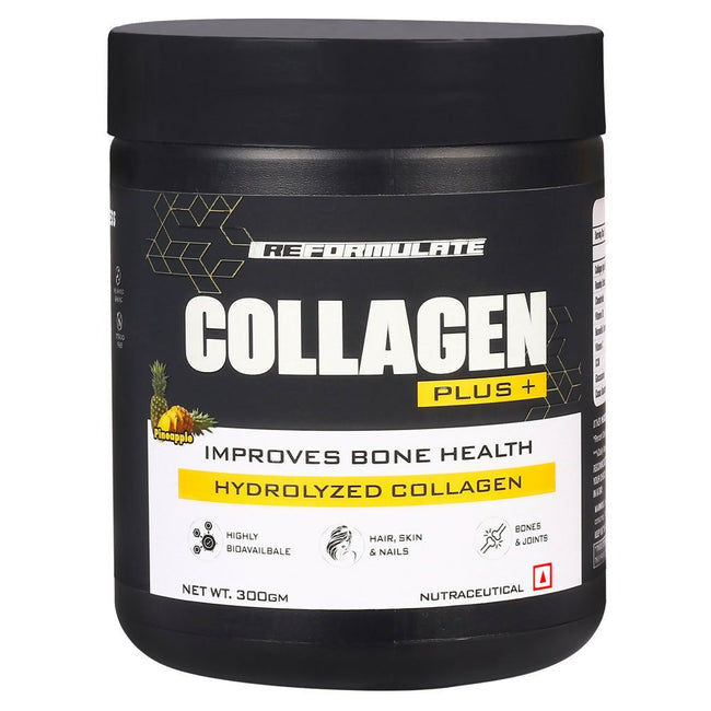 Reformulate CollaGen Plus+ Improves Bone Health Hydrolyzed Collagen I Hair I Skin I Nails I Bones I Joints I Non-Veg I Pine Apple Hover Image