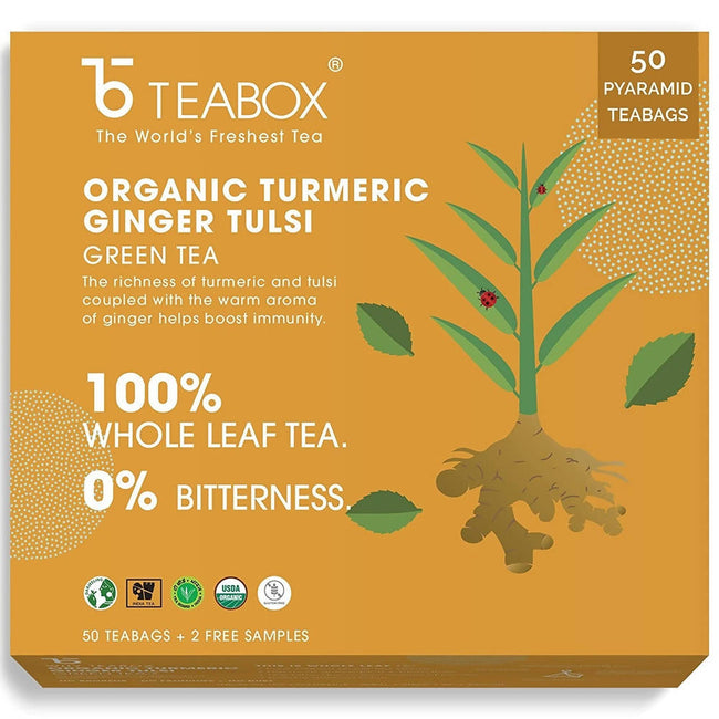 Teabox Organic Turmeric Ginger Tulsi Green Tea Bags Main Image