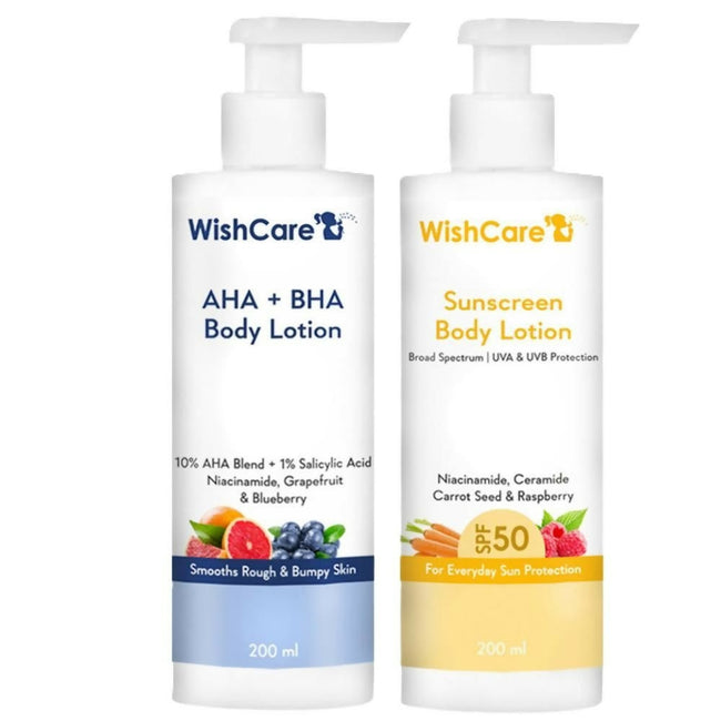 Wishcare Detan Combo Sunscreen SPF 50 Broad Spectrum & 10% AHA + 1% BHA Body Lotion Hover Image