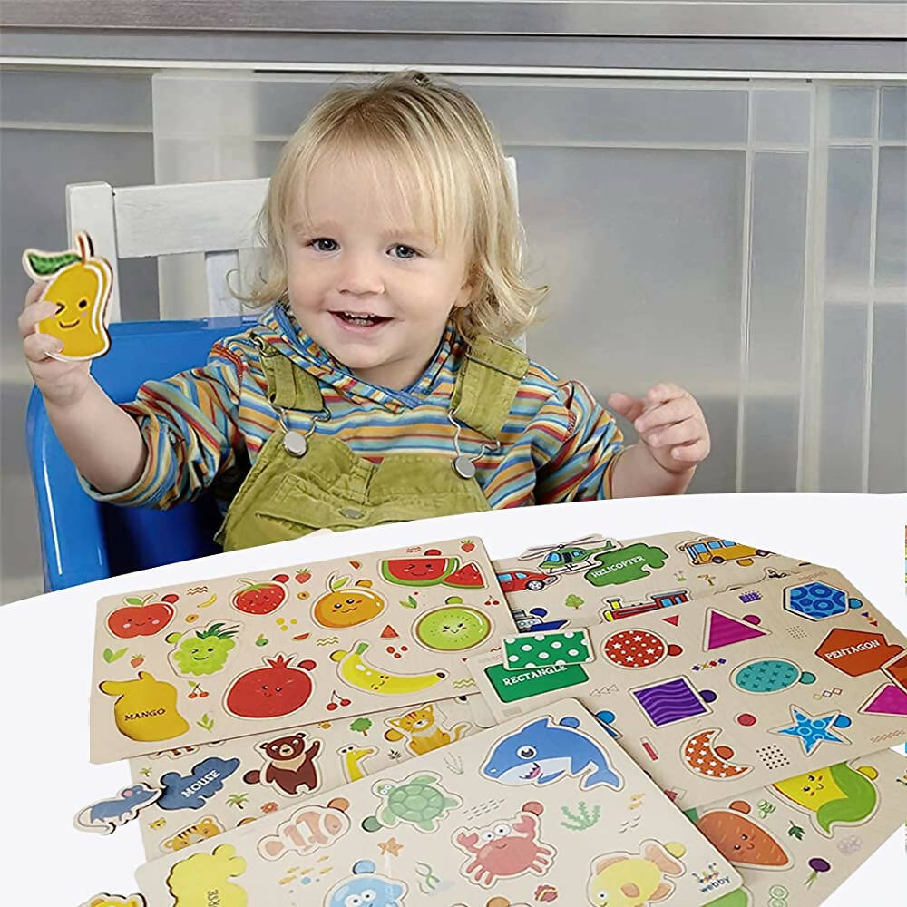 Webby Wooden Educational Puzzle for Preschool Kids- Set of 6