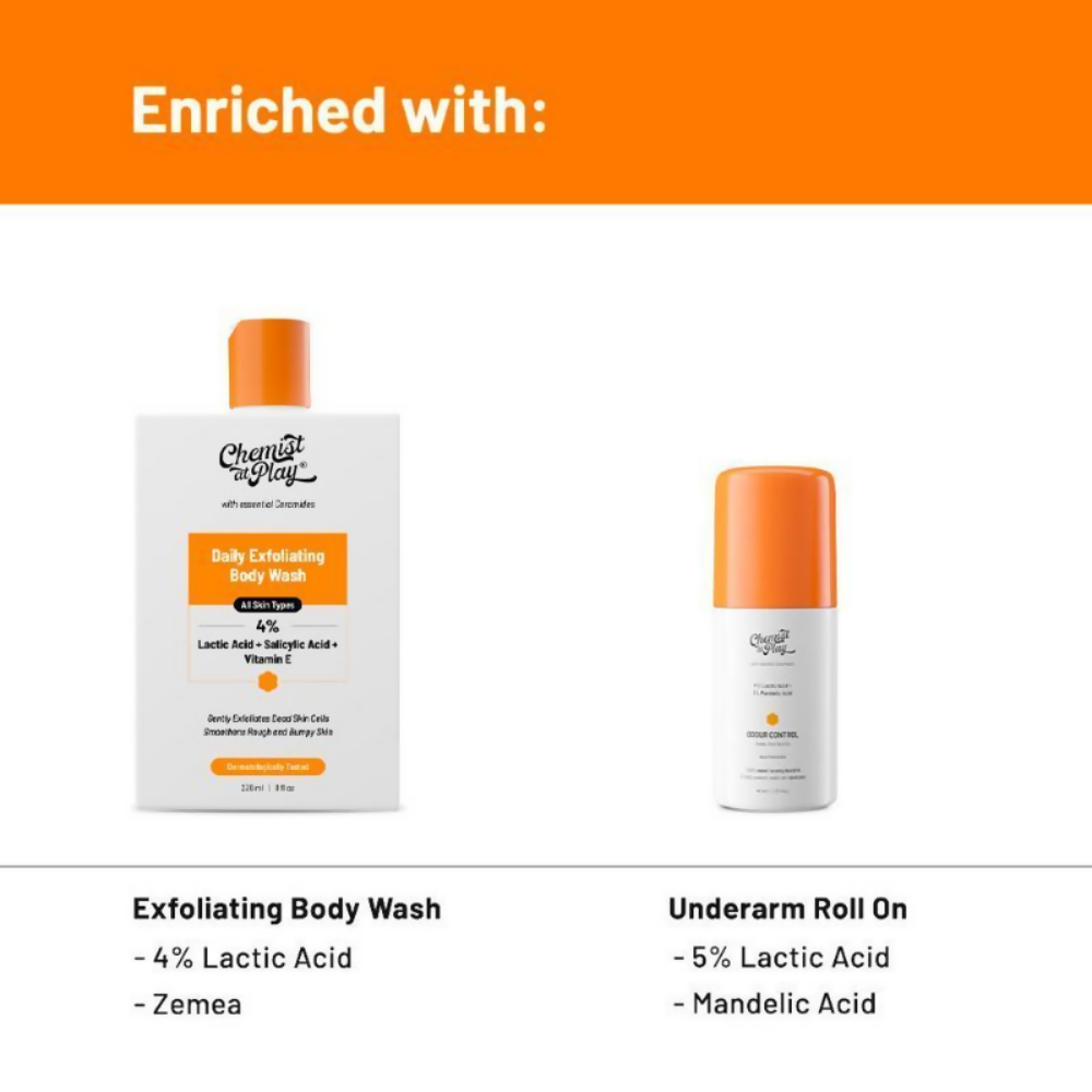 Chemist At Play Lactic Acid Exfoliating Body Wash & AHA Underarm Roll-On Combo