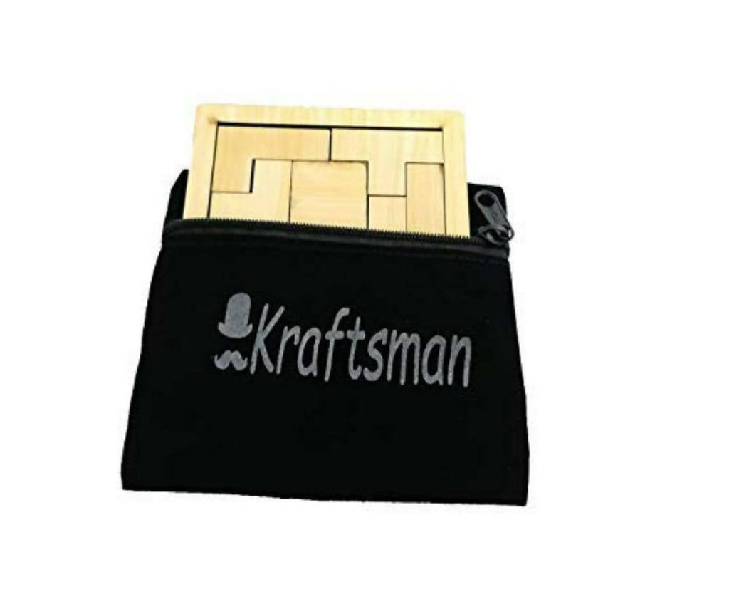 Kraftsman Portable Wooden Tetris Puzzle | 9 Pieces Puzzle 6x6 Board for Kids and Adults | Travel Pouch Included