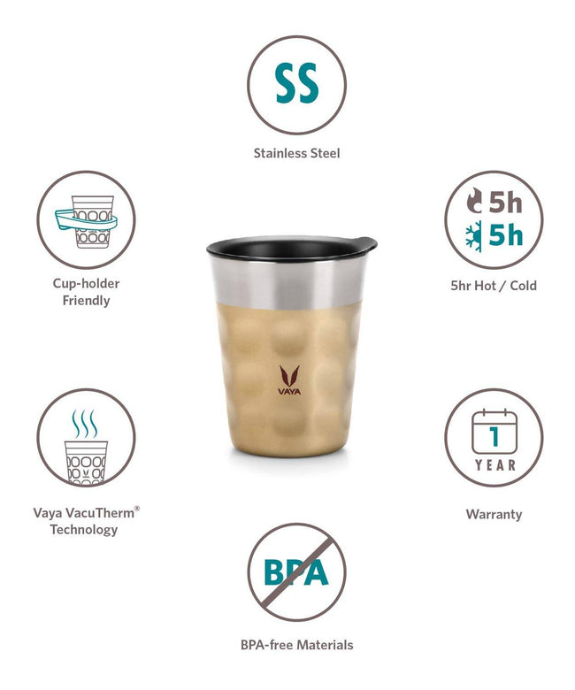 Vaya Popcup Insulated Coffee Mug Tumbler With Lid - 250 ml (Gold) Main Image