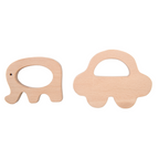 Nesta Toys Wooden Car & Elefant Teether Set, Beech Wood Teether for Babies