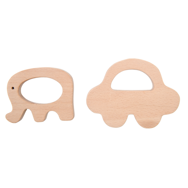 Nesta Toys Wooden Car & Elefant Teether Set, Beech Wood Teether for Babies Hover Image