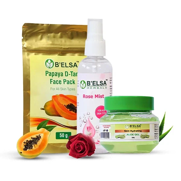 Belsa Herbals Organic Papaya D-tan Face pack + Rose Mist + Skin Hydrating Aloe Gel Combo Hover Image