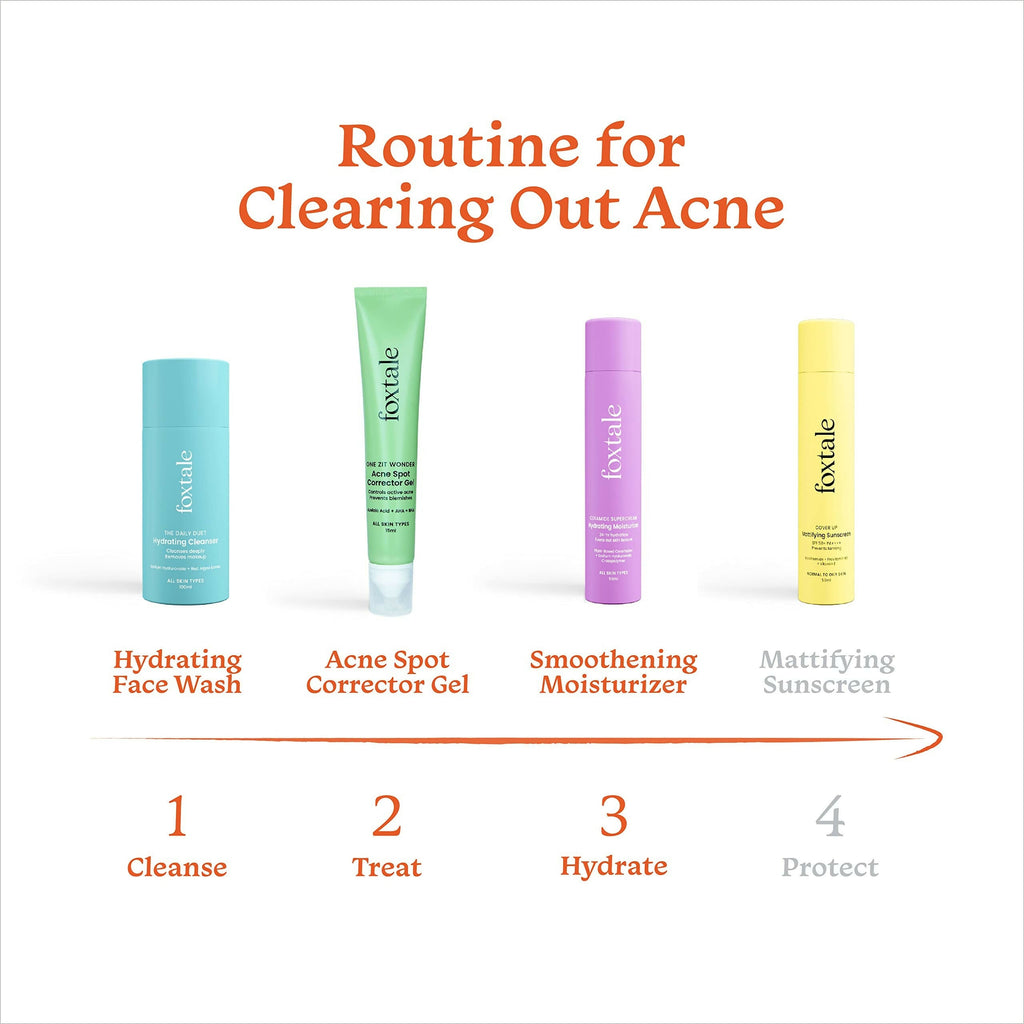 Foxtale ABC of Acne Control Trio Skin Care Kit: Acne Spot Correct Gel + Cleanser Face Wash + Ceramide Moisturizer