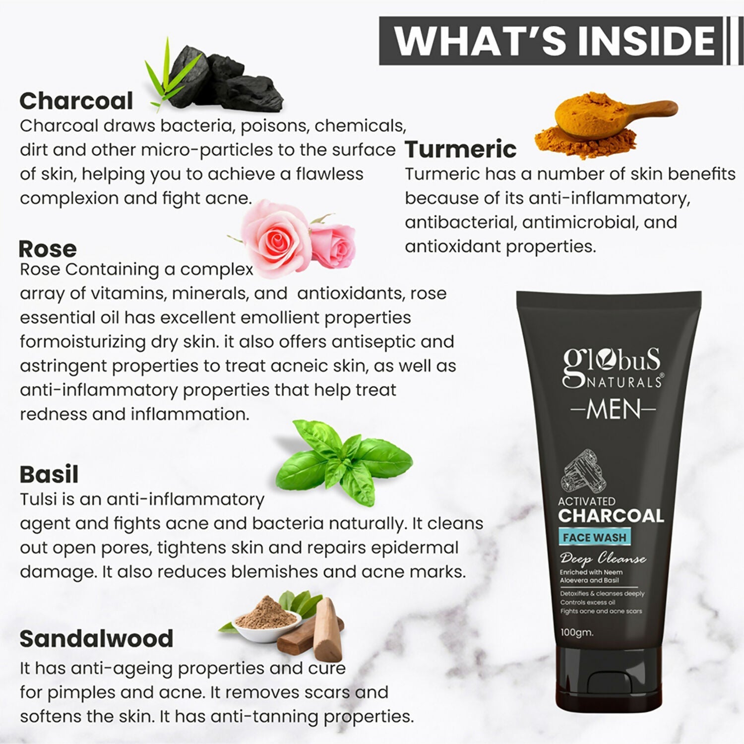 Globus Naturals Anti Pollution & Anti Acne Charcoal Face Wash For Men