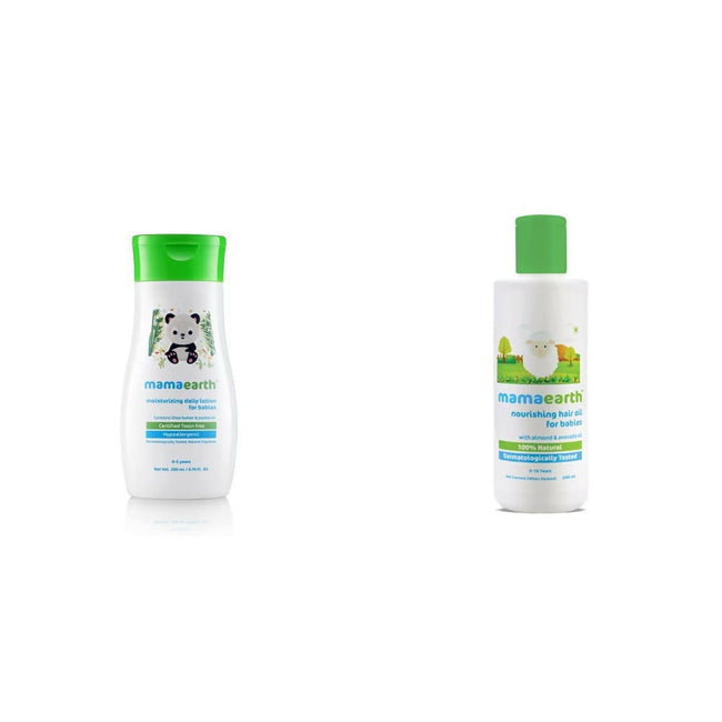 Mamaearth Daily Moisturizing Lotion & Nourishing Baby Hair Oil, With Almond & Avocado Oil Hover Image