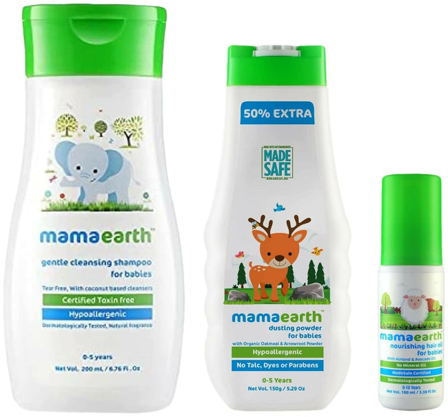 Mamaearth Nourishing Hair Oil & Dusting Powder & Gentle Cleansing Baby Shampoo Hover Image