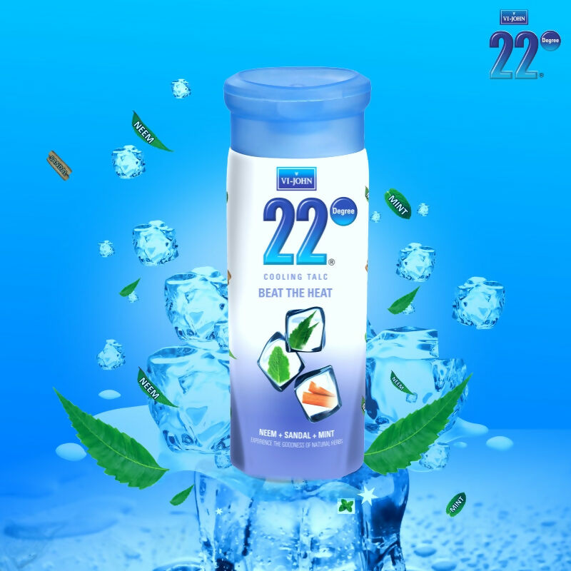 VI-JOHN 22 Degree Cooling Talc Beat the Heat Neem,Sandal and Mint