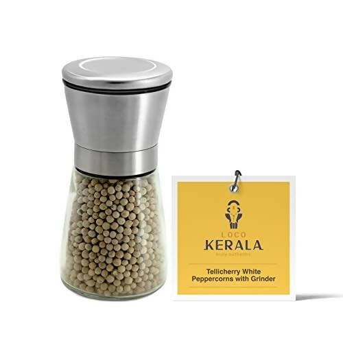 LocoKerala Tellicherry White Peppercorns with Grinder