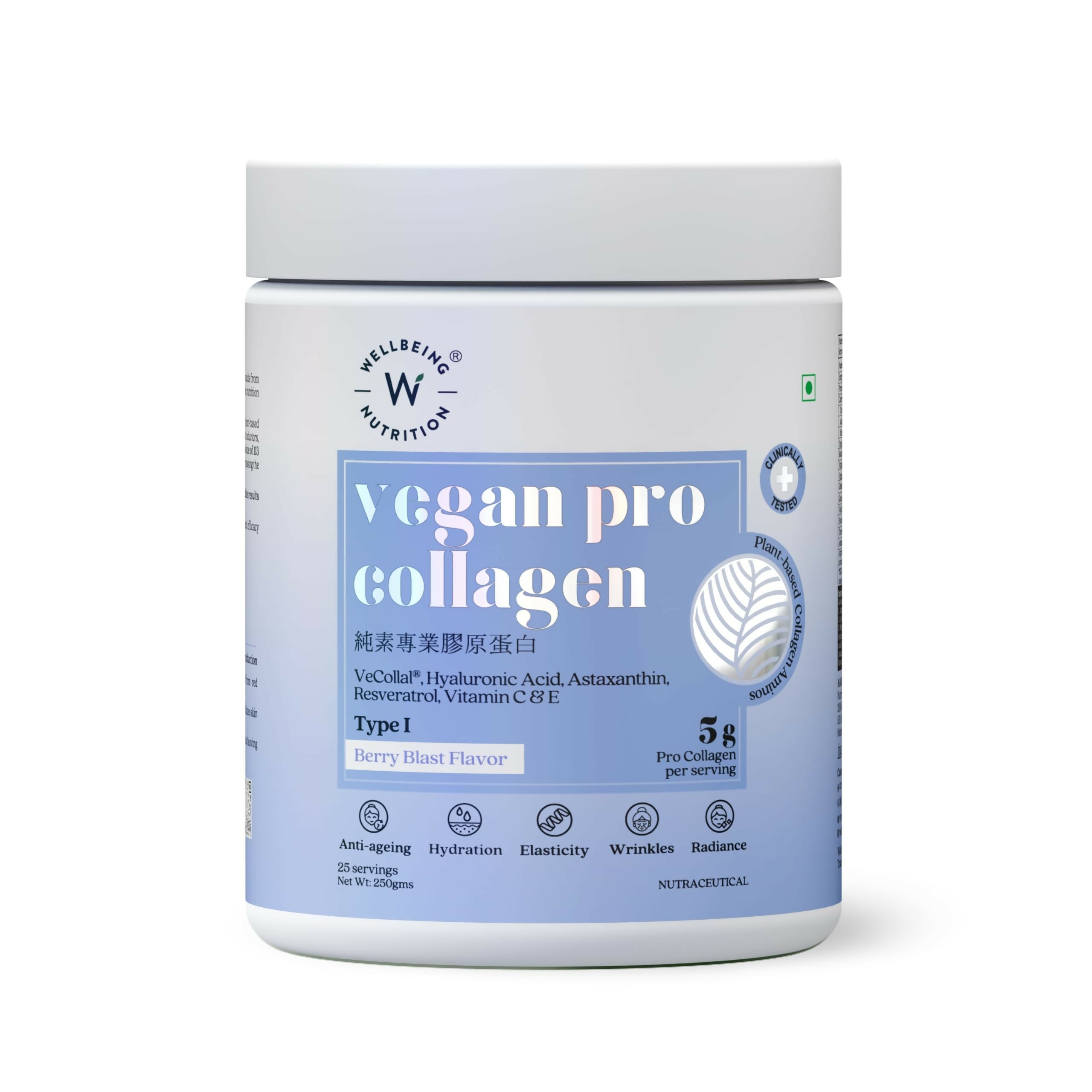 Wellbeing Nutrition Vegan Pro Collagen Powder with Vitamin C & E - Berry Blast - Improves Skin Hydration, Texture & Evens Skin Tone