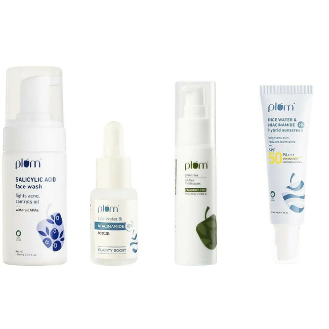 Plum Bright & Clear Skin Routine CSMS (Cleanser, Serum, Moisturizer, Sunscreen) Combo Hover Image