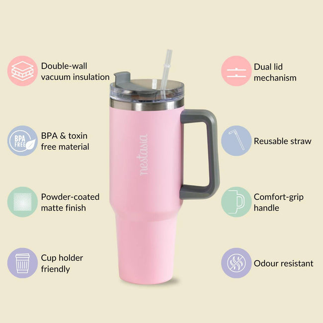 Nestasia Tumbler with Handle Straw & Lid - 1.2L (Pink) Main Image
