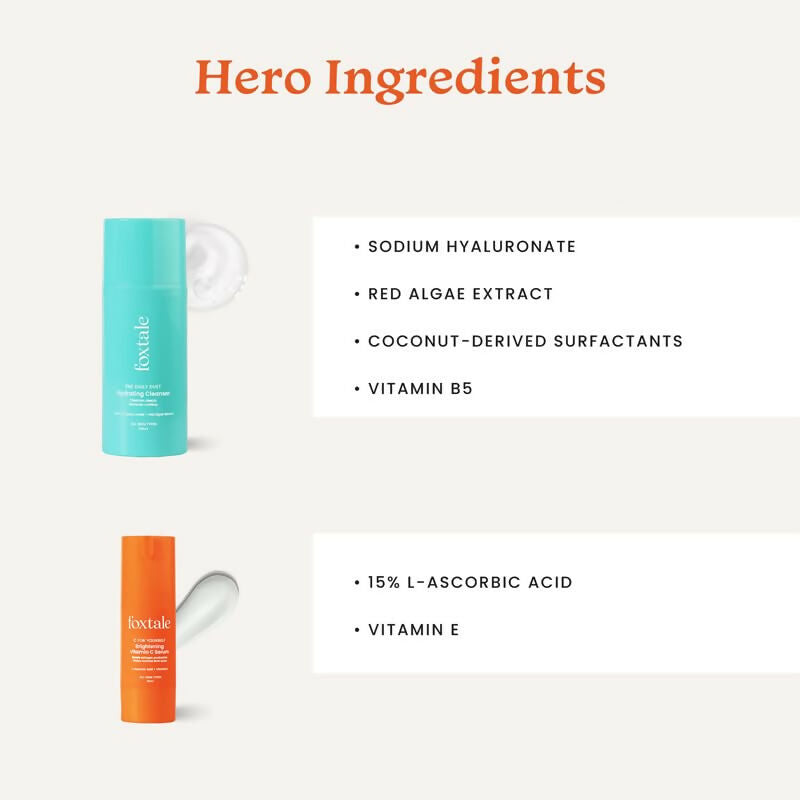 Foxtale Hydrate & Glow Skin Care Kit for Glowing Skin: Cleanser Hydrating Face Wash + Vitamin C Face Serum