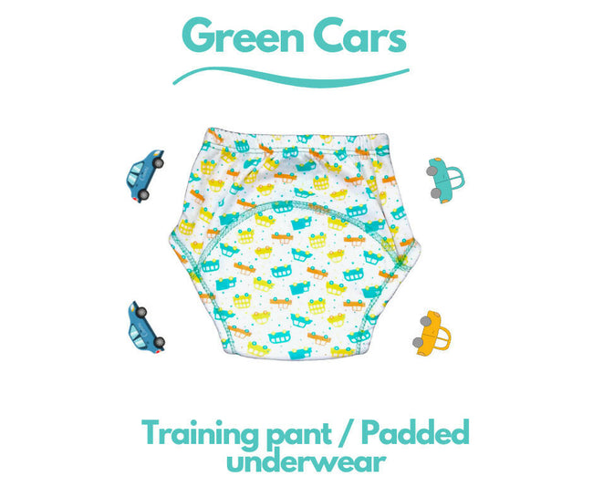 Kindermum Cotton Padded Pull Up Training Pants/Padded Underwear For Kids Peachy Star & Green Car-Set of 2 pcs Main Image