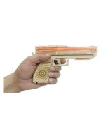 Kraftsman Semi-Automatic Wooden Rubber Band Shooting Gun Toys for Kids & Adults with Target | 5 Rapid Fire Shots (Beige)