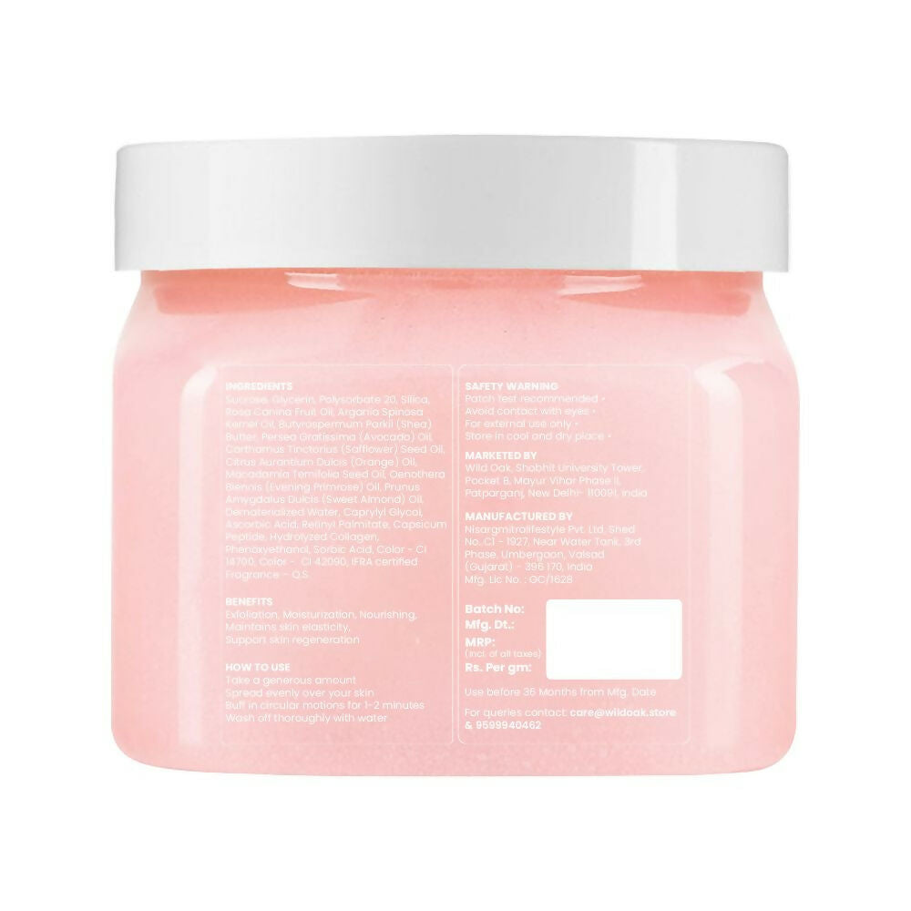 Wild Oak Moroccan Rose Shea Butter Sugar Scrub with Vegan Collagen & Peptides For Tan Removal & Smooth Skin