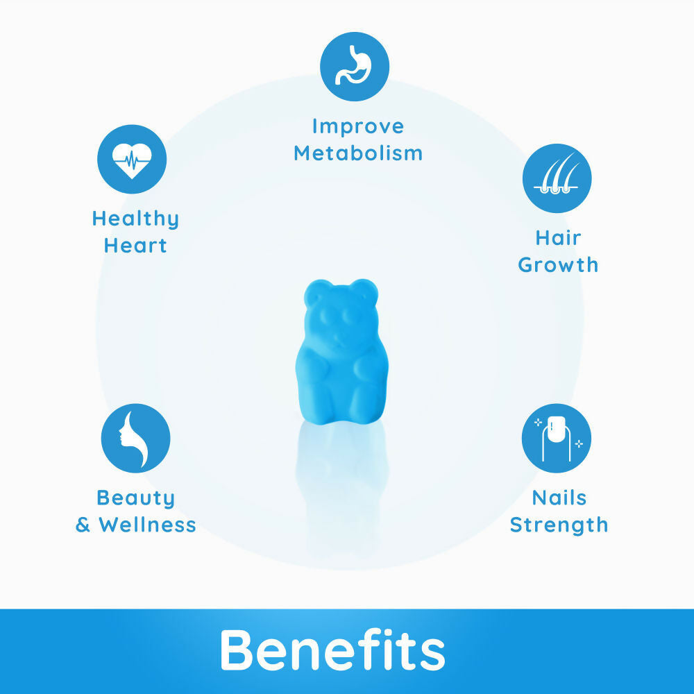 Purna Gummies Biotin Blueberry Flavour Gummies with Vitamin B 12 for Stronger Hair and Nails