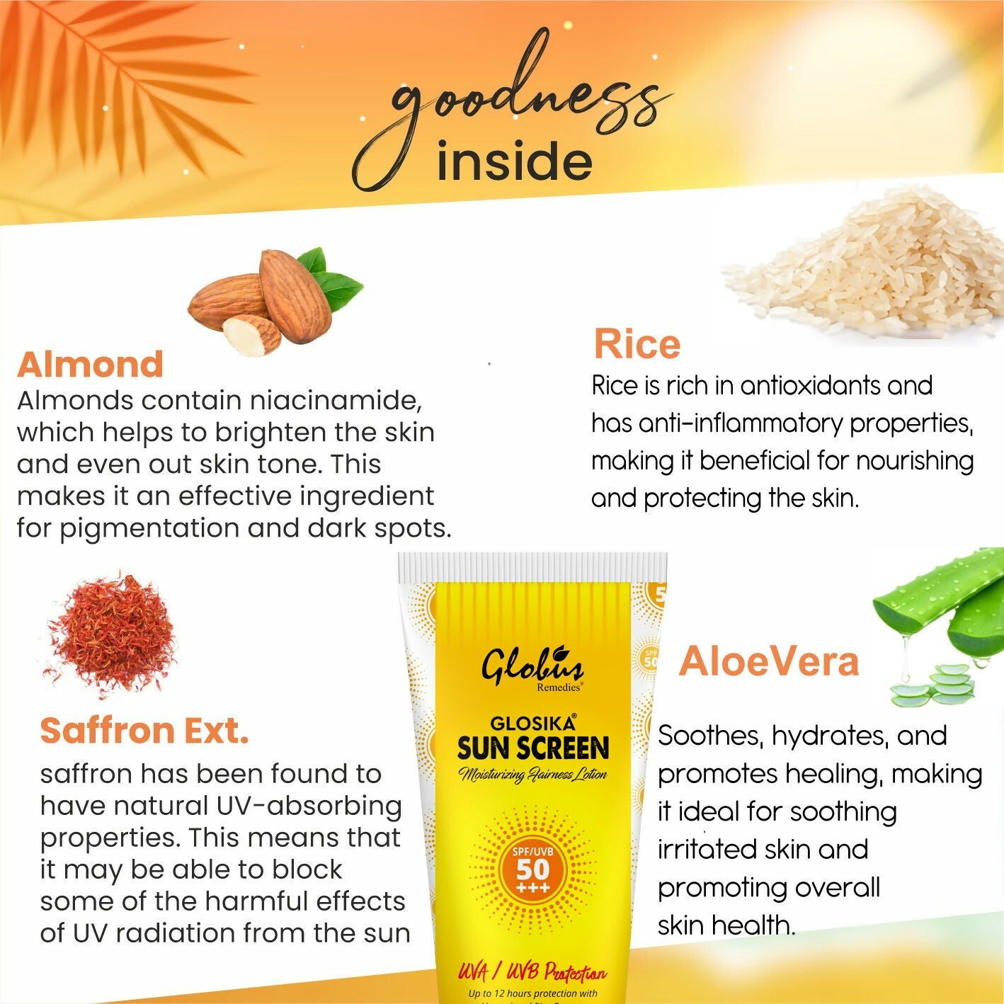 Globus Remedies Glosika Sunscreen Lotion, SPF 50 PA+++ Up to 12 hrs Protection