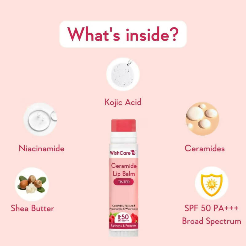 Wishcare Ceramide Lip Balm with SPF50 PA+++ - Tinted - Brightening Balm for Dark Lips with Kojic Acid & Niacinamide
