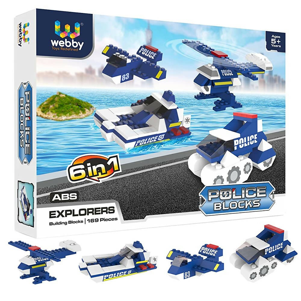Webby 6 in 1 Police ABS Building Blocks Kit for Kids (169 Pcs)