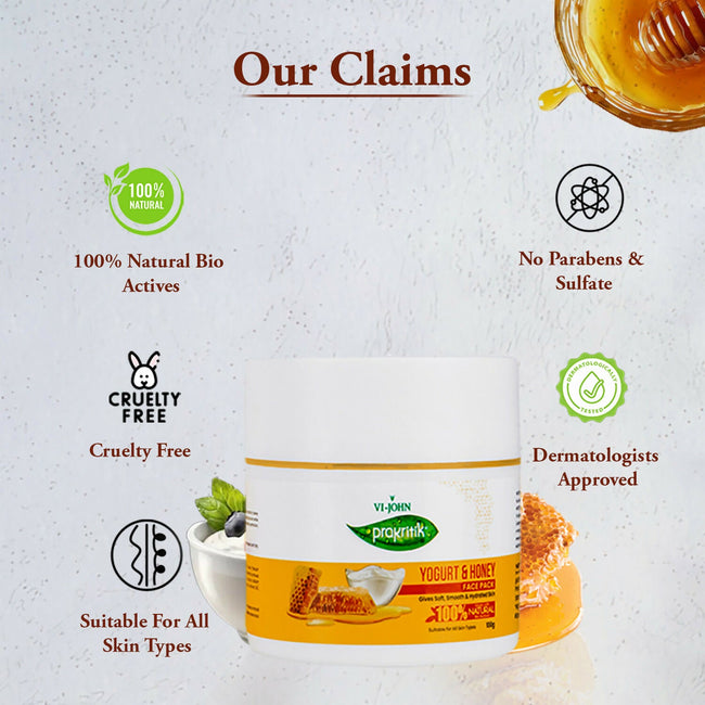 VI-JOHN Prakritik Yogurt & Honey Face Pack Restoresgmlow, Made With 100% Natural Bio Actives Main Image