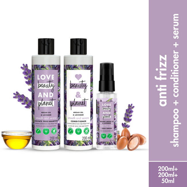 Love Beauty And Planet Argan Oil And Lavender Anti Frizz Shampoo Conditioner & Hair Serum Combo Main Image