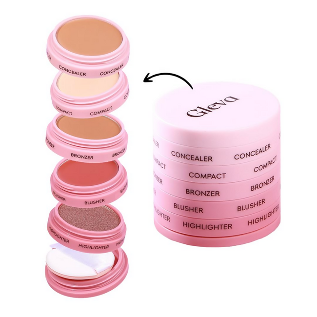 Gleva 5 In 1 Makeup stack Gleva 5 In 1 Makeup stack WIth Concealer, Bronzer, Blusher, Compact & Highlighter Smooth & Blendable Formula - Dusky Hover Image