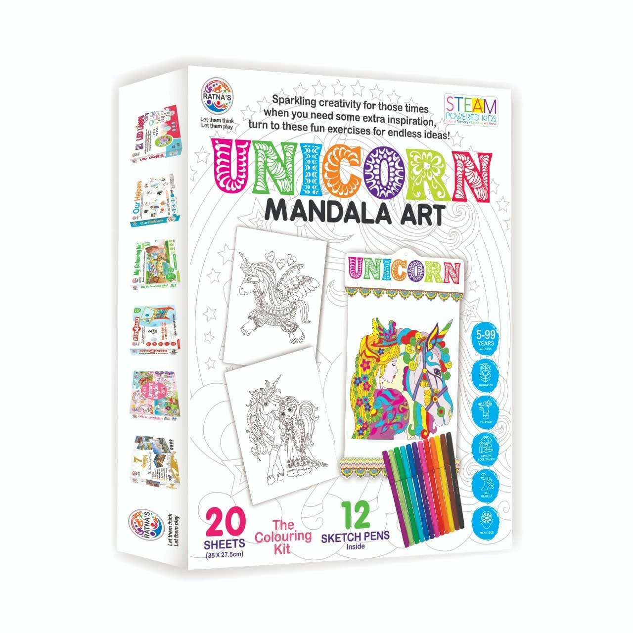 Sardar Ji Ki Dukan Ratna's Mandala Art Unicorn The Colouring Kit 20 Sheets With 12 Sketch Pens Inside