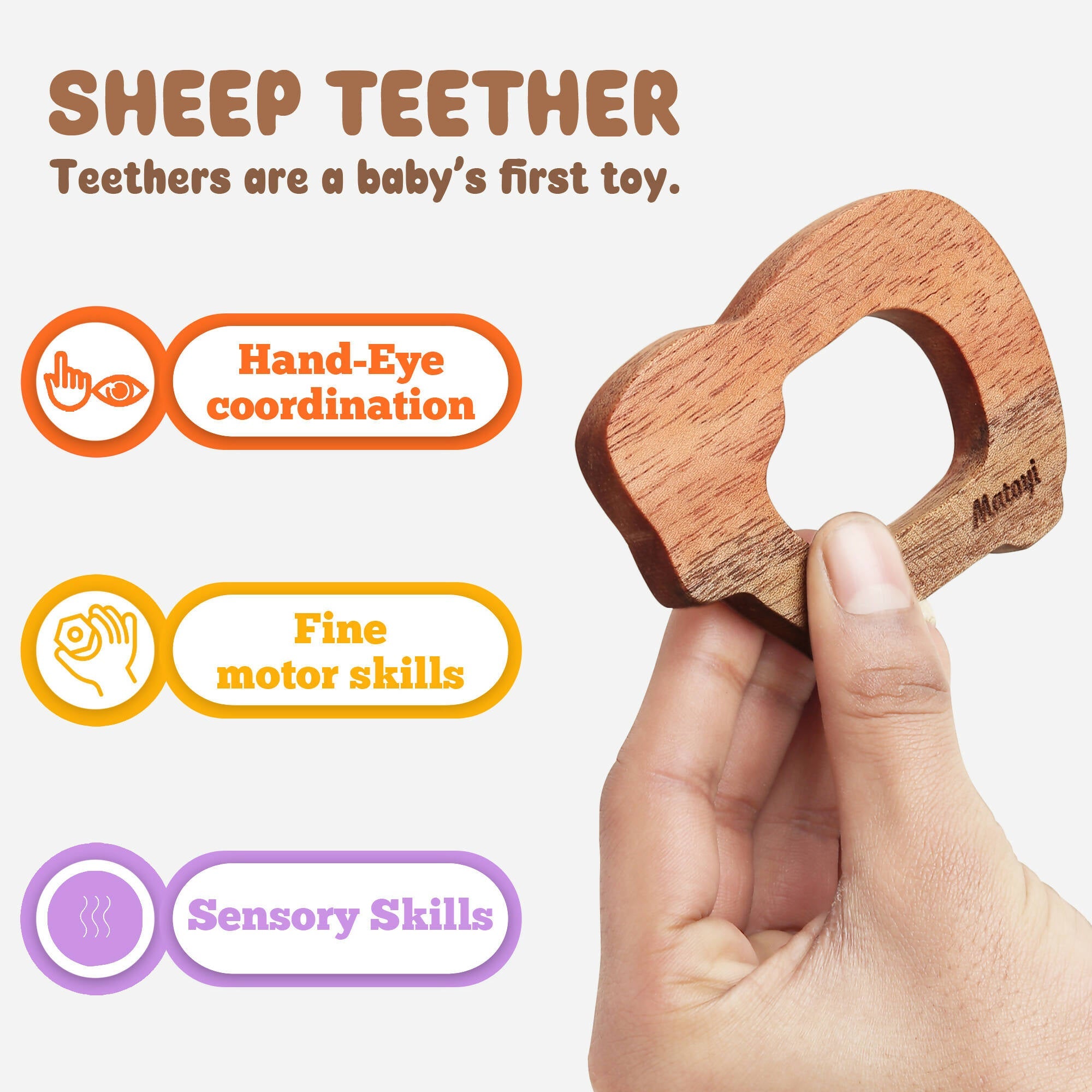 Matoyi Fish Rattle & Color Bowling Pin & Rainbow Stacker & Sheep Teether & Flat Disk Rattle For Kids