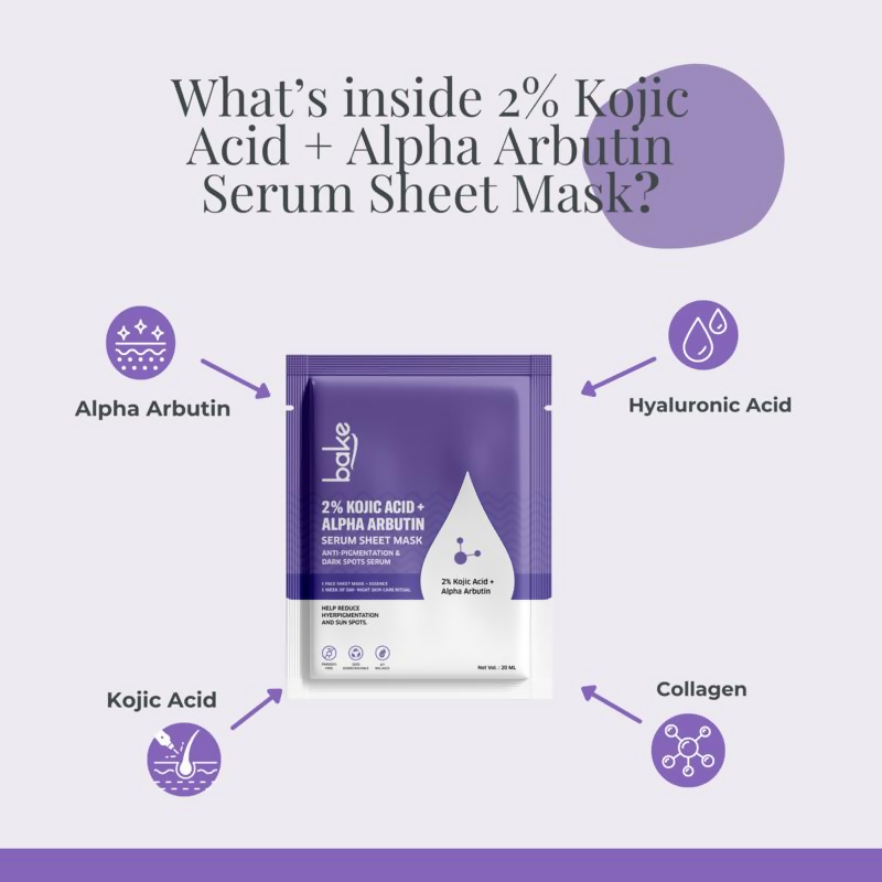 Bake 2% Kojic Acid + Alpha Arbutin Sheet Mask For Glowing Skin & Pigmentation